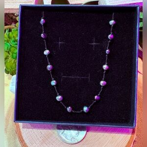 925 Elegant Black/Navy Pearl Necklace🖤💙